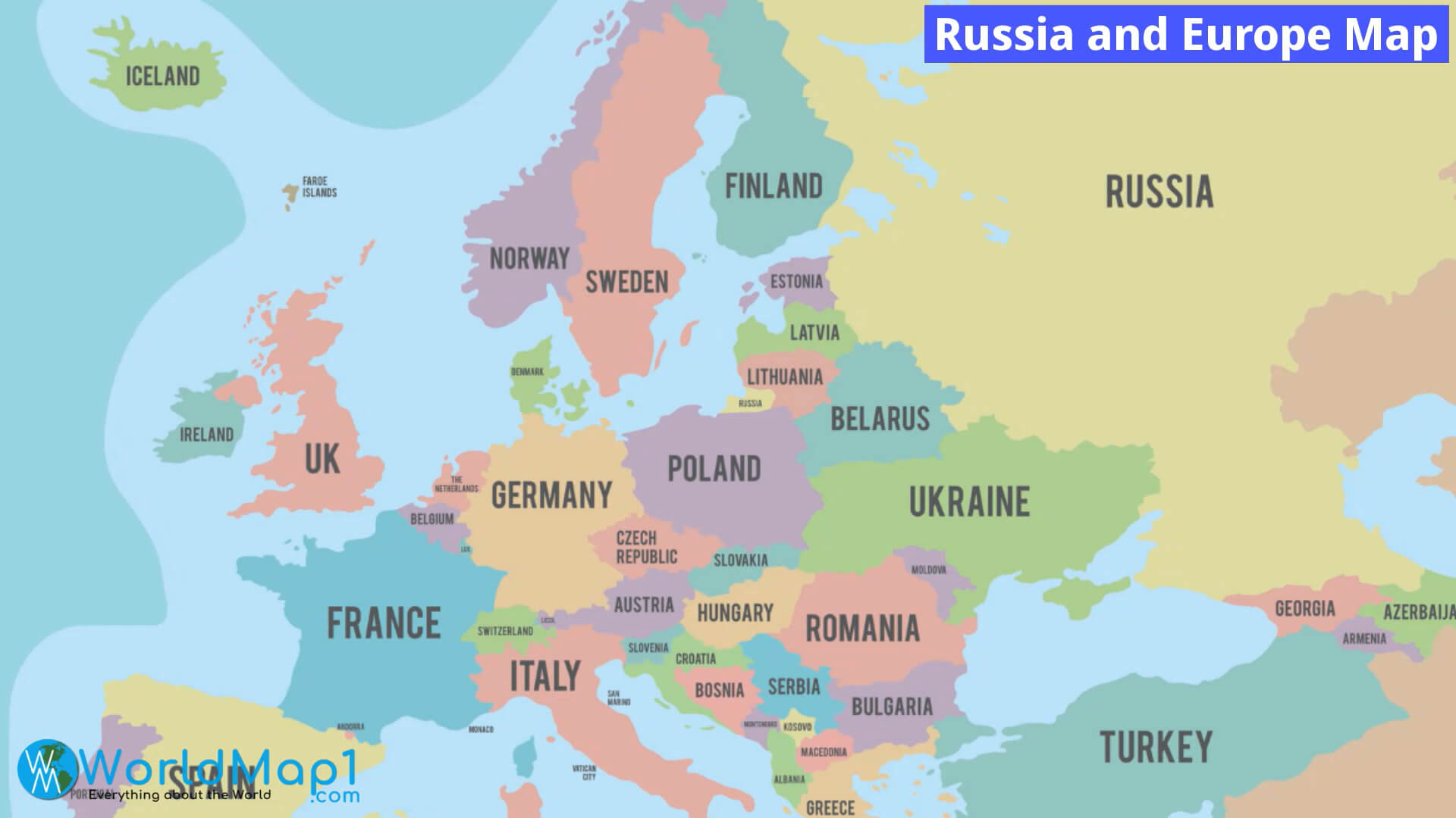 Carte de la Russie et de l'Europe